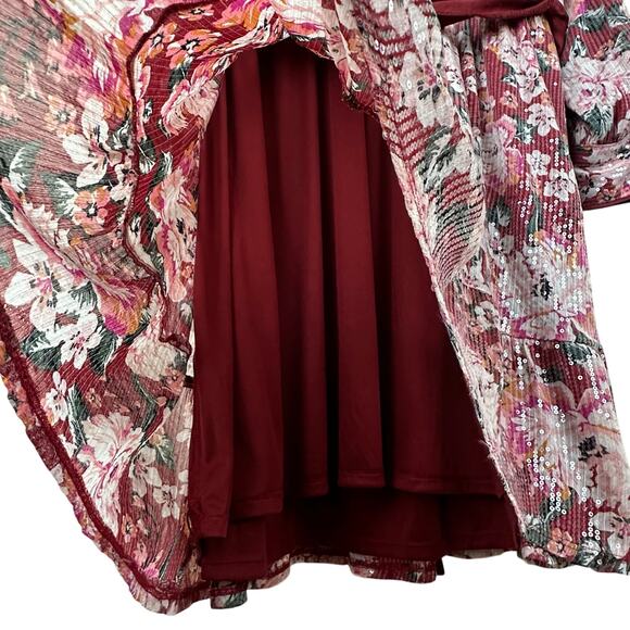 NWT All over Sequin Cottagecore Coquette Floral Faux Wrap Dress Women's Plus 2X - Picture 6 of 6